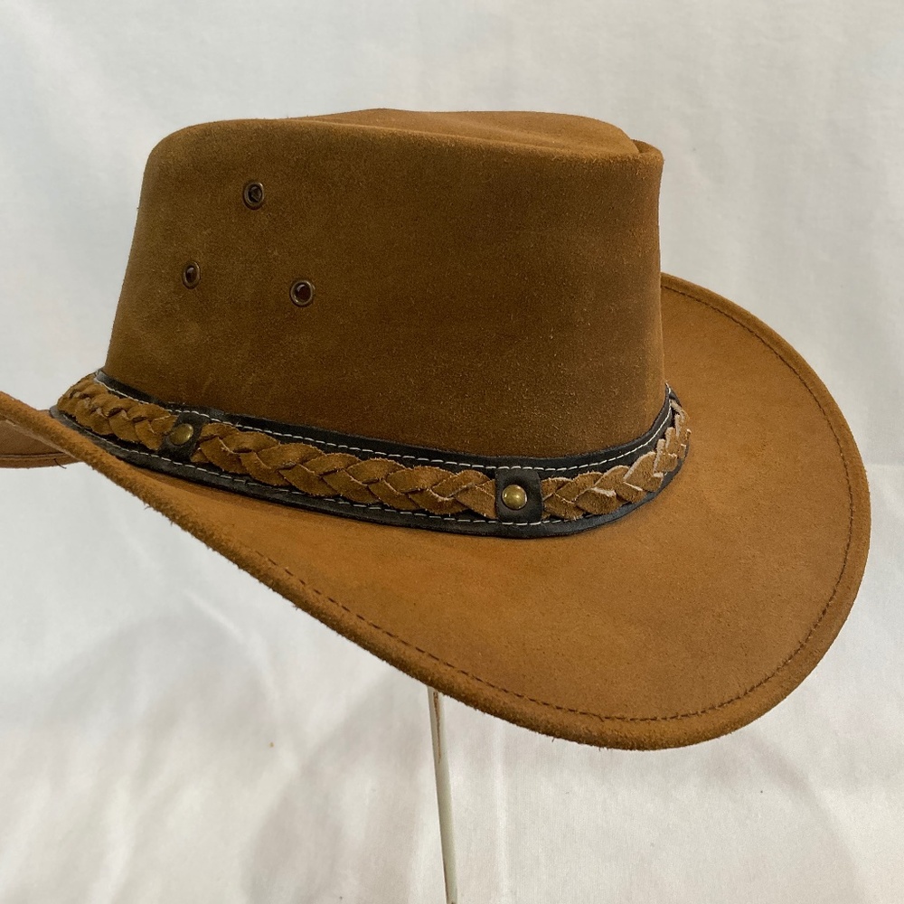 Aussie 100% Cowhide leather Outback Western hat w/braided band -sz S